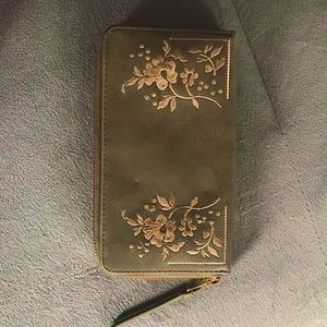 Olive Green, Floral Wallet